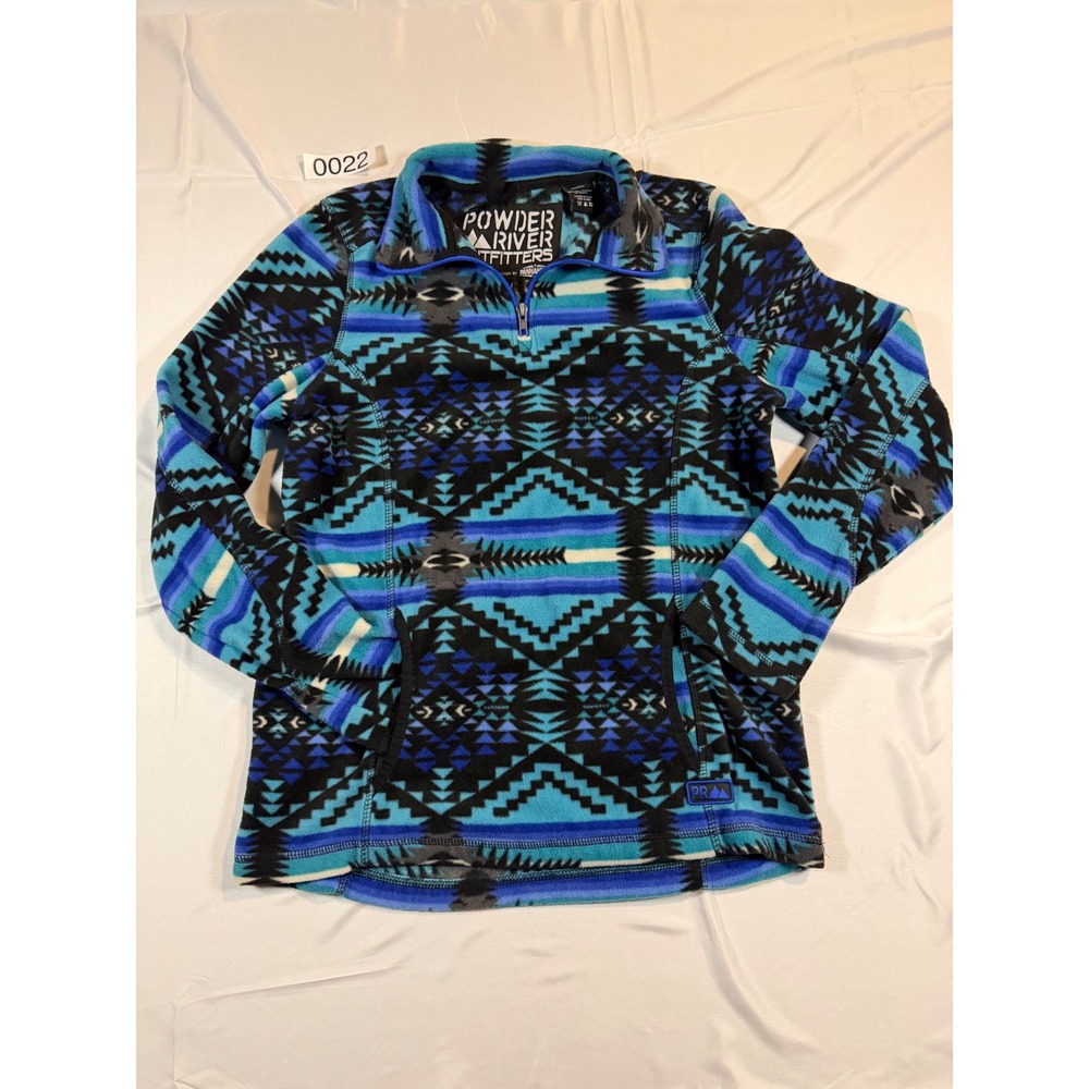 Powder River Outfitters Mens XL Blue Aztec Fleece Quarter Zip Pullover